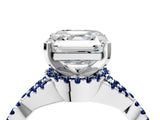 White gold Asscher Cut Diamond with Blue Sapphire side stone Halo Twist Band Solitaire Prong Setting Ring_4