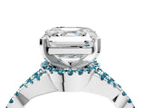 White gold Asscher Cut Diamond with Blue Topaz side stone Halo Twist Band Solitaire Prong Setting Ring_16