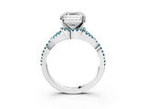 White gold Asscher Cut Diamond with Blue Topaz side stone Halo Twist Band Solitaire Prong Setting Ring_27