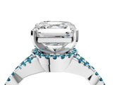 White gold Asscher Cut Diamond with Blue Topaz side stone Halo Twist Band Solitaire Prong Setting Ring_28