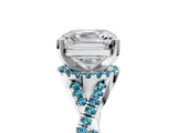 White gold Asscher Cut Diamond with Blue Topaz side stone Halo Twist Band Solitaire Prong Setting Ring_29