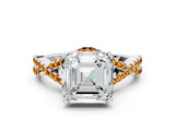 White gold Asscher Cut Diamond with Citrine side stone Halo Twist Band Solitaire Prong Setting Ring