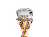 White gold Asscher Cut Diamond with Citrine side stone Halo Twist Band Solitaire Prong Setting Ring_17