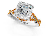 White gold Asscher Cut Diamond with Citrine side stone Halo Twist Band Solitaire Prong Setting Ring_1
