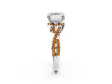White gold Asscher Cut Diamond with Citrine side stone Halo Twist Band Solitaire Prong Setting Ring_2