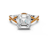 White gold Asscher Cut Diamond with Citrine side stone Halo Twist Band Solitaire Prong Setting Ring_42