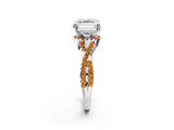 White gold Asscher Cut Diamond with Citrine side stone Halo Twist Band Solitaire Prong Setting Ring_44