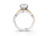 White gold Asscher Cut Diamond with Citrine side stone Halo Twist Band Solitaire Prong Setting Ring_45