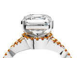White gold Asscher Cut Diamond with Citrine side stone Halo Twist Band Solitaire Prong Setting Ring_46