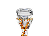 White gold Asscher Cut Diamond with Citrine side stone Halo Twist Band Solitaire Prong Setting Ring_47