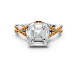 White gold Asscher Cut Diamond with Citrine side stone Halo Twist Band Solitaire Prong Setting Ring_54
