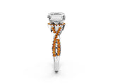 White gold Asscher Cut Diamond with Citrine side stone Halo Twist Band Solitaire Prong Setting Ring_56
