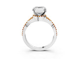 White gold Asscher Cut Diamond with Citrine side stone Halo Twist Band Solitaire Prong Setting Ring_57