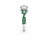 White gold Asscher Cut Diamond with Emerald side stone Halo Twist Band Solitaire Prong Setting Ring_14