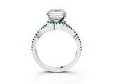 White gold Asscher Cut Diamond with Emerald side stone Halo Twist Band Solitaire Prong Setting Ring_15