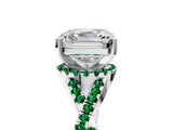 White gold Asscher Cut Diamond with Emerald side stone Halo Twist Band Solitaire Prong Setting Ring_17