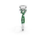 White gold Asscher Cut Diamond with Emerald side stone Halo Twist Band Solitaire Prong Setting Ring_27