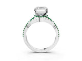 White gold Asscher Cut Diamond with Emerald side stone Halo Twist Band Solitaire Prong Setting Ring_28