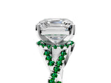 White gold Asscher Cut Diamond with Emerald side stone Halo Twist Band Solitaire Prong Setting Ring_30