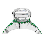 White gold Asscher Cut Diamond with Emerald side stone Halo Twist Band Solitaire Prong Setting Ring_4