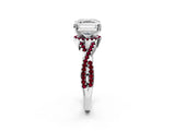 White gold Asscher Cut Diamond with Garnet side stone Halo Twist Band Solitaire Prong Setting Ring_14