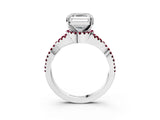White gold Asscher Cut Diamond with Garnet side stone Halo Twist Band Solitaire Prong Setting Ring_15