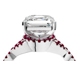 White gold Asscher Cut Diamond with Garnet side stone Halo Twist Band Solitaire Prong Setting Ring_16
