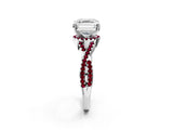 White gold Asscher Cut Diamond with Garnet side stone Halo Twist Band Solitaire Prong Setting Ring_38