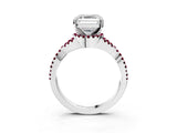 White gold Asscher Cut Diamond with Garnet side stone Halo Twist Band Solitaire Prong Setting Ring_39