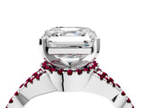 White gold Asscher Cut Diamond with Garnet side stone Halo Twist Band Solitaire Prong Setting Ring_40