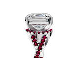 White gold Asscher Cut Diamond with Garnet side stone Halo Twist Band Solitaire Prong Setting Ring_41
