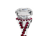 White gold Asscher Cut Diamond with Garnet side stone Halo Twist Band Solitaire Prong Setting Ring_5