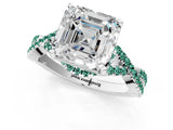 White gold Asscher Cut Diamond with Green Sapphire side stone Halo Twist Band Solitaire Prong Setting Ring_13