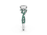 White gold Asscher Cut Diamond with Green Sapphire side stone Halo Twist Band Solitaire Prong Setting Ring_26