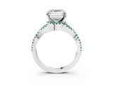 White gold Asscher Cut Diamond with Green Sapphire side stone Halo Twist Band Solitaire Prong Setting Ring_27