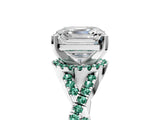 White gold Asscher Cut Diamond with Green Sapphire side stone Halo Twist Band Solitaire Prong Setting Ring_29
