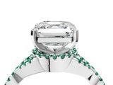 White gold Asscher Cut Diamond with Green Sapphire side stone Halo Twist Band Solitaire Prong Setting Ring_4