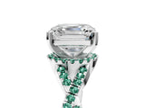White gold Asscher Cut Diamond with Green Sapphire side stone Halo Twist Band Solitaire Prong Setting Ring_5
