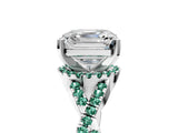 White gold Asscher Cut Diamond with Green Sapphire side stone Halo Twist Band Solitaire Prong Setting Ring_65