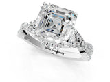 White gold Asscher Cut Diamond with Moissanite side stone Halo Twist Band Solitaire Prong Setting Ring_1