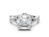 White gold Asscher Cut Diamond with Moissanite side stone Halo Twist Band Solitaire Prong Setting Ring_12