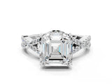 White gold Asscher Cut Diamond with Moissanite side stone Halo Twist Band Solitaire Prong Setting Ring_24
