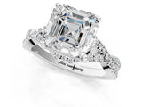 White gold Asscher Cut Diamond with Moissanite side stone Halo Twist Band Solitaire Prong Setting Ring_25
