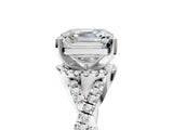 White gold Asscher Cut Diamond with Moissanite side stone Halo Twist Band Solitaire Prong Setting Ring_29