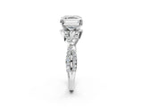White gold Asscher Cut Diamond with Moissanite side stone Halo Twist Band Solitaire Prong Setting Ring_2