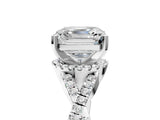 White gold Asscher Cut Diamond with Moissanite side stone Halo Twist Band Solitaire Prong Setting Ring_5