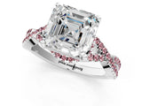 White gold Asscher Cut Diamond with Morganite side stone Halo Twist Band Solitaire Prong Setting Ring_1