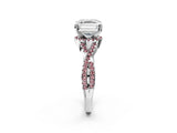 White gold Asscher Cut Diamond with Morganite side stone Halo Twist Band Solitaire Prong Setting Ring_2