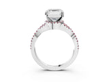 White gold Asscher Cut Diamond with Morganite side stone Halo Twist Band Solitaire Prong Setting Ring_3