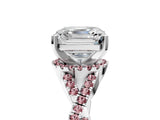 White gold Asscher Cut Diamond with Morganite side stone Halo Twist Band Solitaire Prong Setting Ring_5